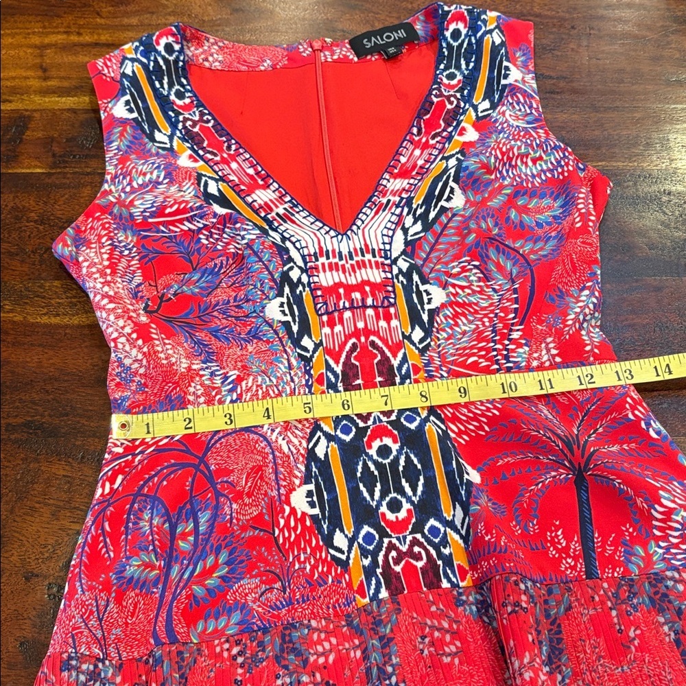 SALONI Silk Crepe Printed V-Neck Sleeveless Mini Dress size 4 - Picture 13 of 15